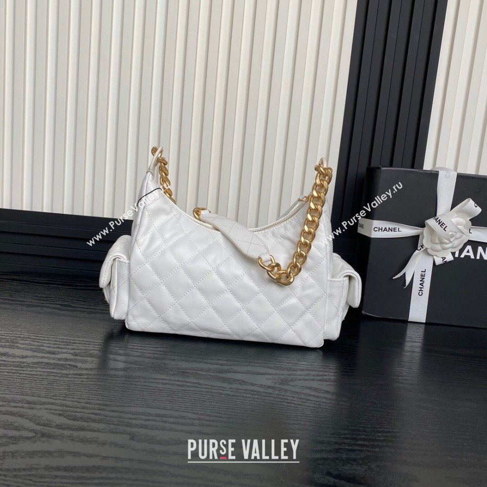 Chanel Shiny Lambskin Large Hobo Bag AS5339 White 2024 1206 (yezi-241206002)