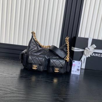 Chanel Shiny Lambskin Large Hobo Bag AS5339 Black 2024 1206 (yezi-241206001)