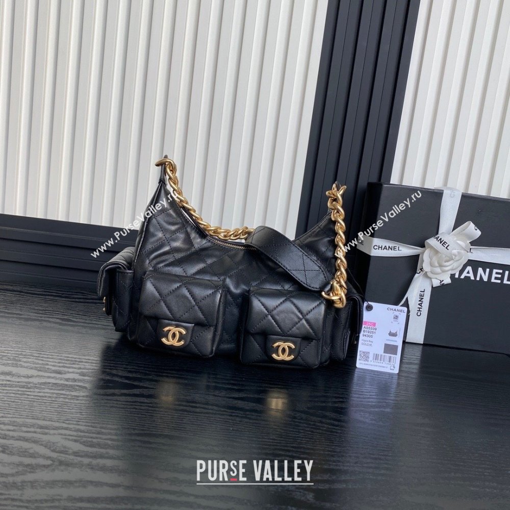 Chanel Shiny Lambskin Large Hobo Bag AS5339 Black 2024 1206 (yezi-241206001)