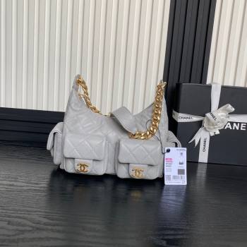 Chanel Shiny Lambskin Large Hobo Bag AS5339 Light Grey 2024 1206 (yezi-241206004)