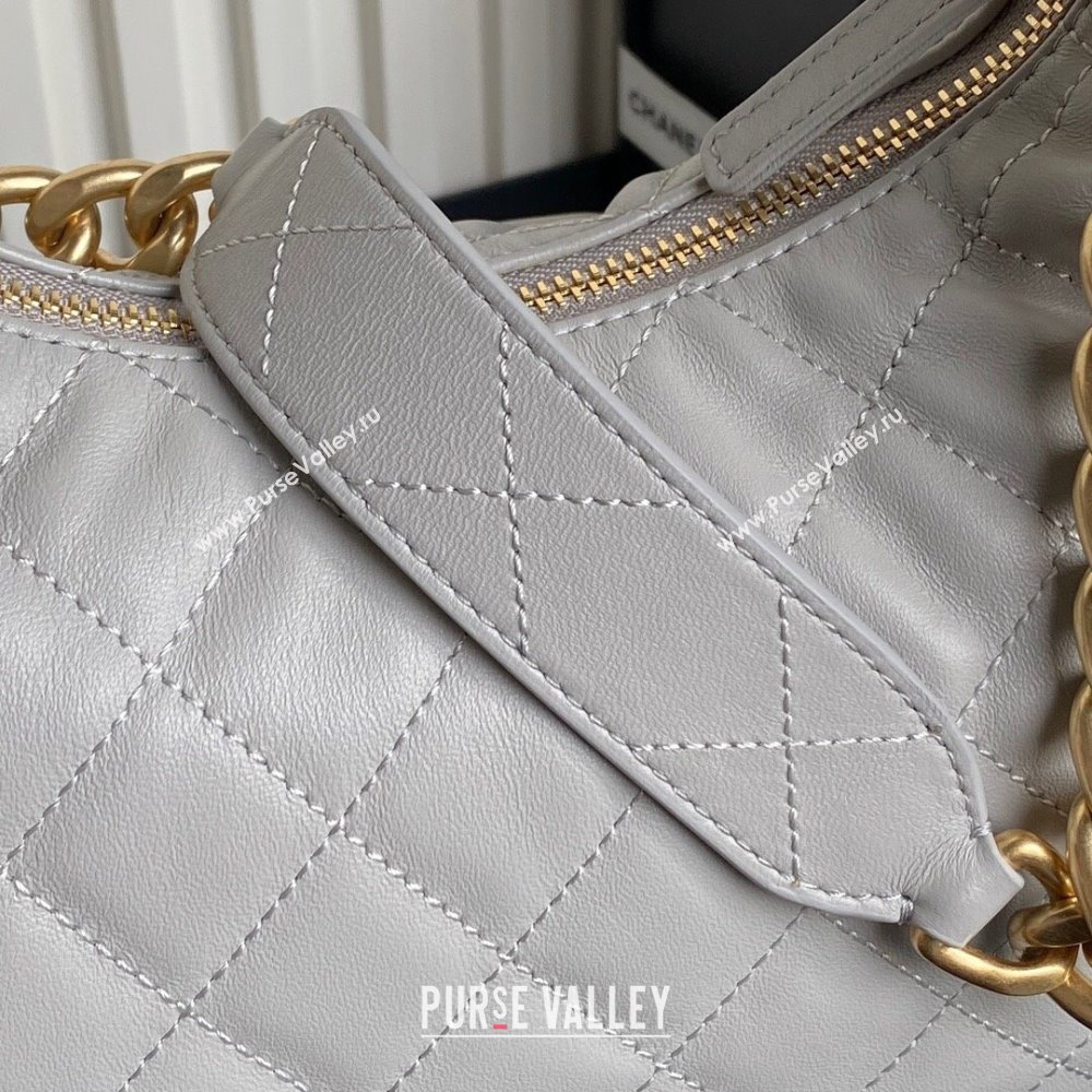 Chanel Shiny Lambskin Large Hobo Bag AS5339 Light Grey 2024 1206 (yezi-241206004)