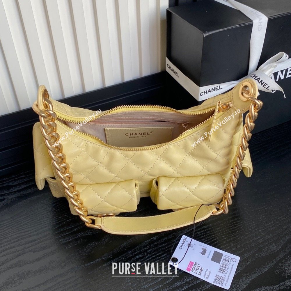 Chanel Shiny Lambskin Large Hobo Bag AS5339 Yellow 2024 1206 (yezi-241206005)