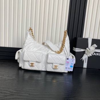 Chanel Shiny Lambskin Maxi Hobo Bag AS5302 White 2024 1206 (yezi-241206010)