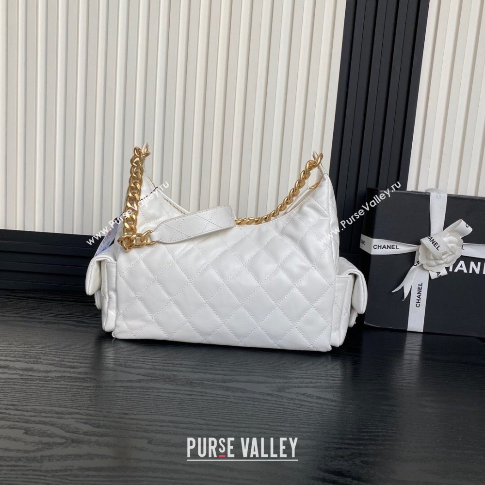 Chanel Shiny Lambskin Maxi Hobo Bag AS5302 White 2024 1206 (yezi-241206010)