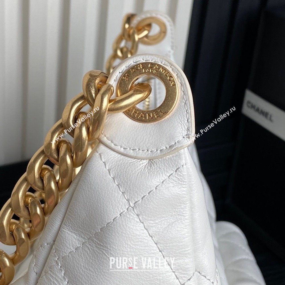 Chanel Shiny Lambskin Maxi Hobo Bag AS5302 White 2024 1206 (yezi-241206010)