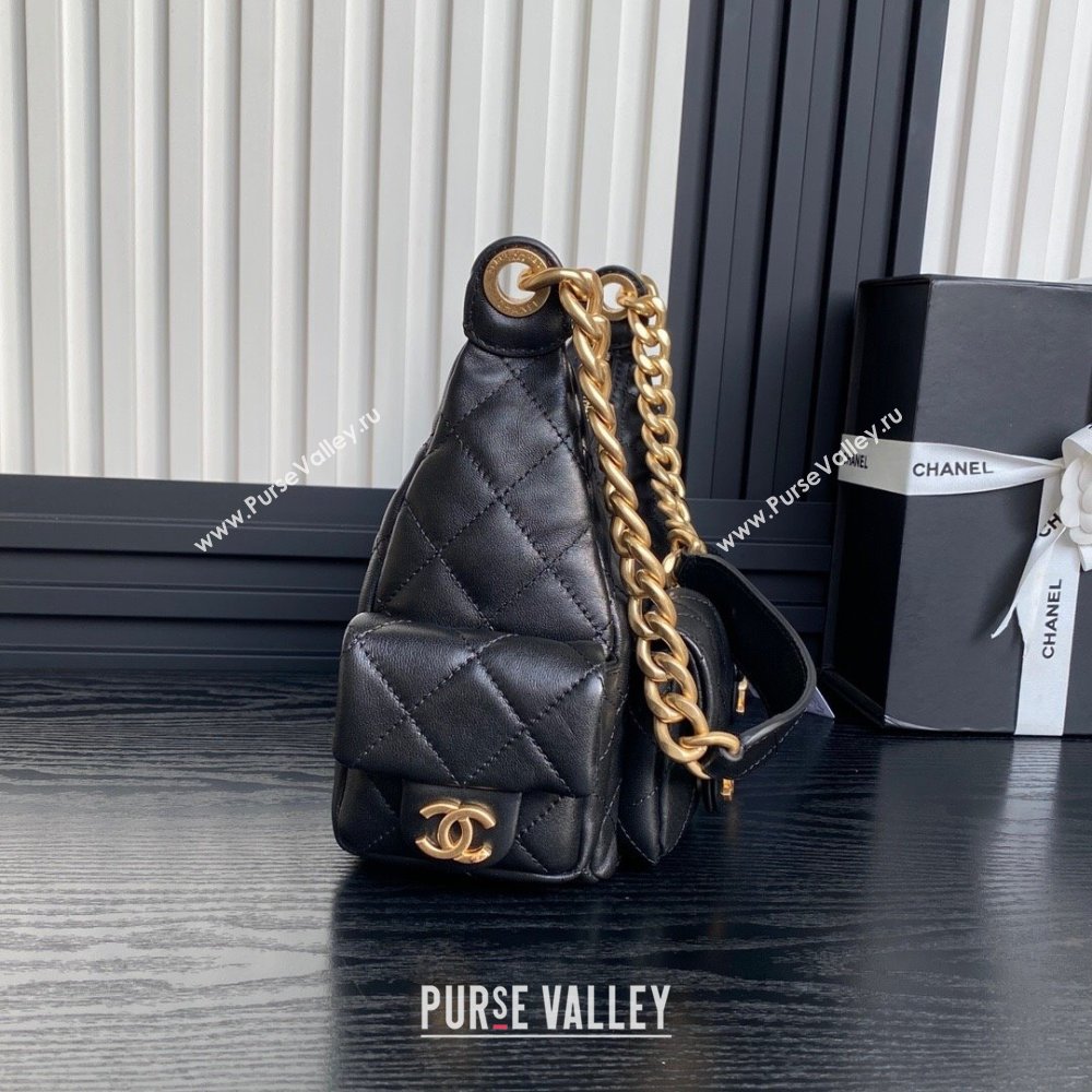 Chanel Shiny Lambskin Large Hobo Bag AS5339 Black 2024 1206 (yezi-241206001)