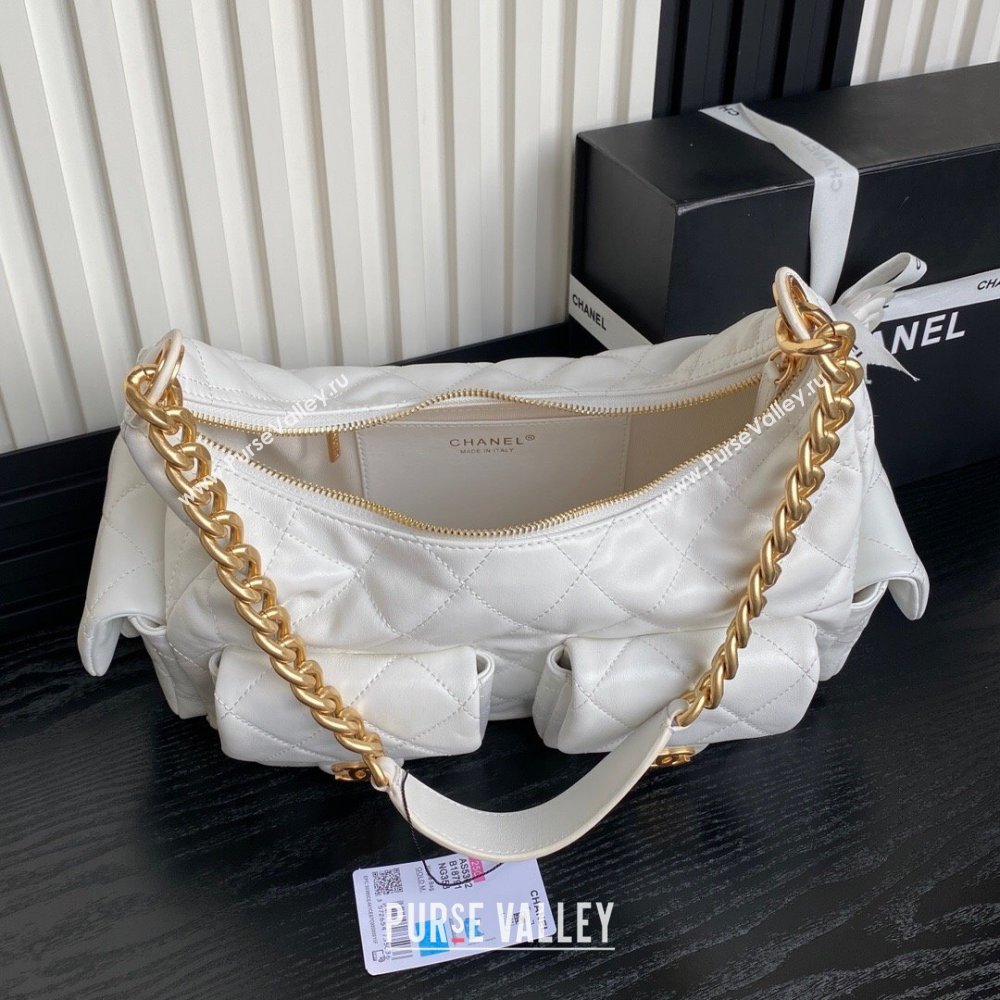 Chanel Shiny Lambskin Maxi Hobo Bag AS5302 White 2024 1206 (yezi-241206010)