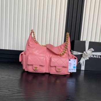 Chanel Shiny Lambskin Maxi Hobo Bag AS5302 Pink2 2024 1206 (yezi-241206011)