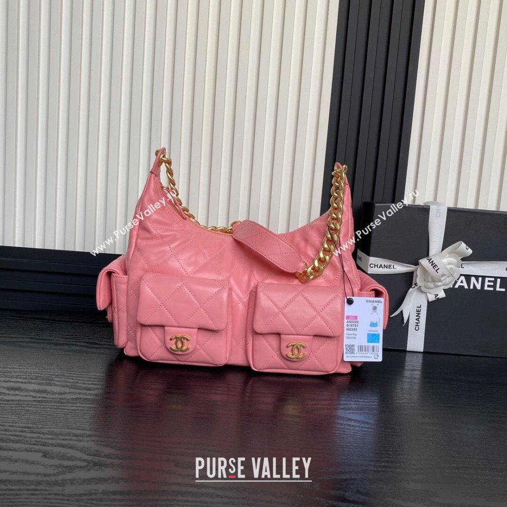 Chanel Shiny Lambskin Maxi Hobo Bag AS5302 Pink2 2024 1206 (yezi-241206011)