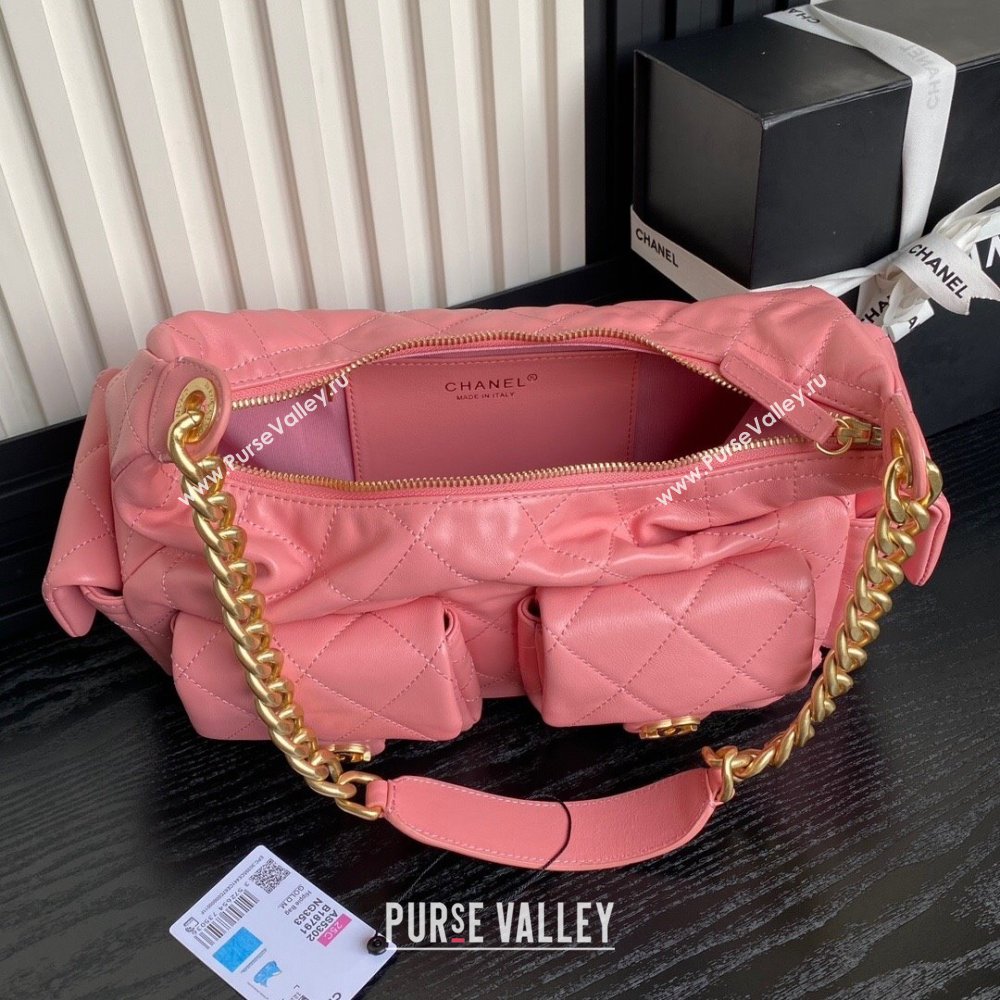 Chanel Shiny Lambskin Maxi Hobo Bag AS5302 Pink2 2024 1206 (yezi-241206011)