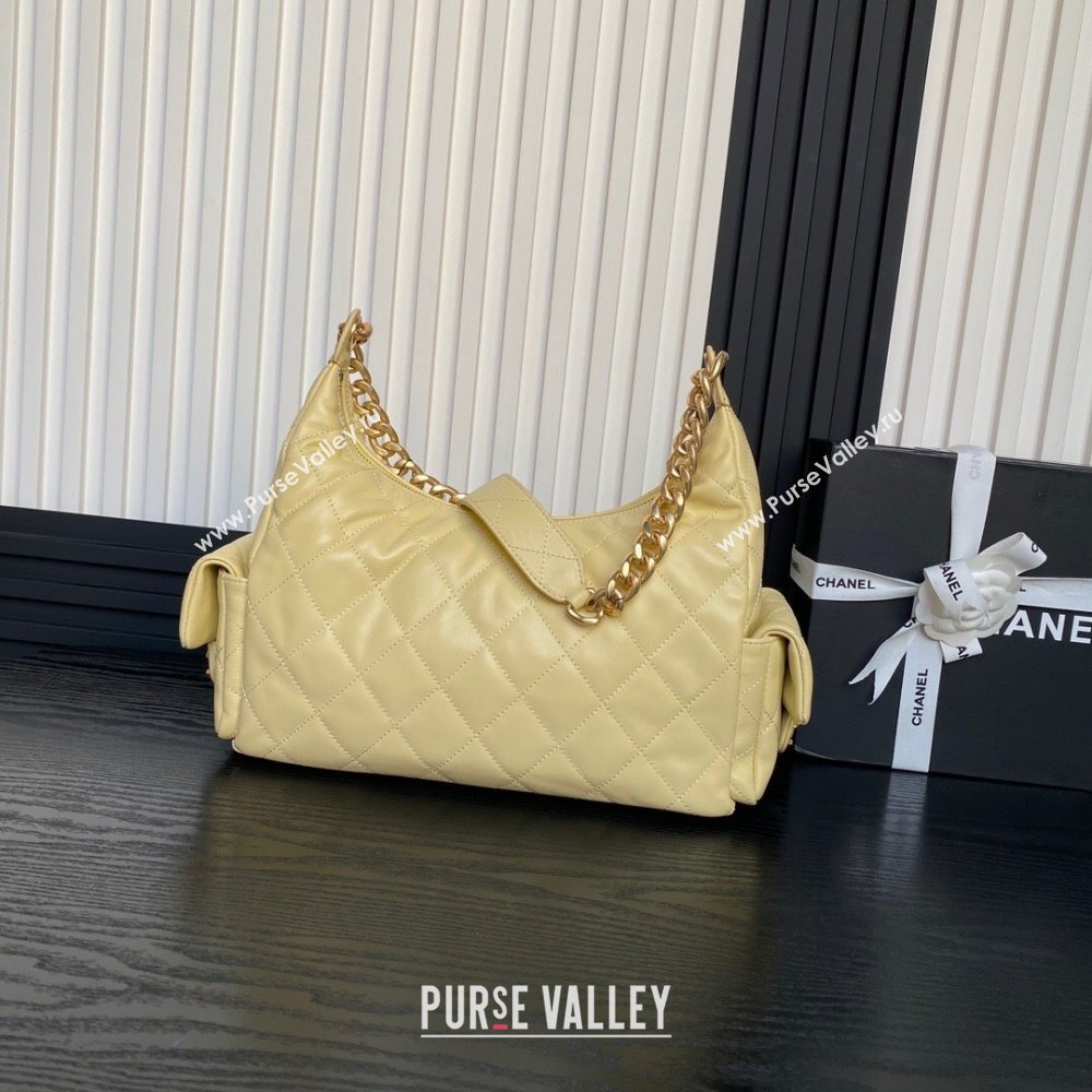 Chanel Shiny Lambskin Maxi Hobo Bag AS5302 Yellow 2024 1206 (yezi-241206013)