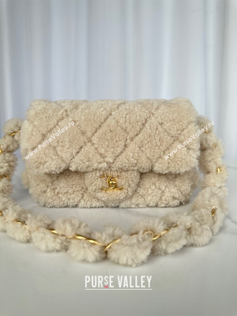 Chanel Shearling Small Flap Bag with CC Chain Beige 2024 AS5174 (yezi-241207056)