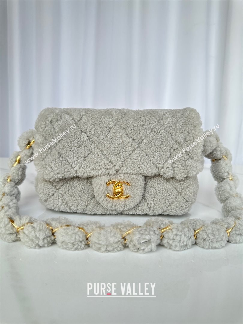 Chanel Shearling Small Flap Bag with CC Chain Grey 2024 AS5174 (yezi-241207055)