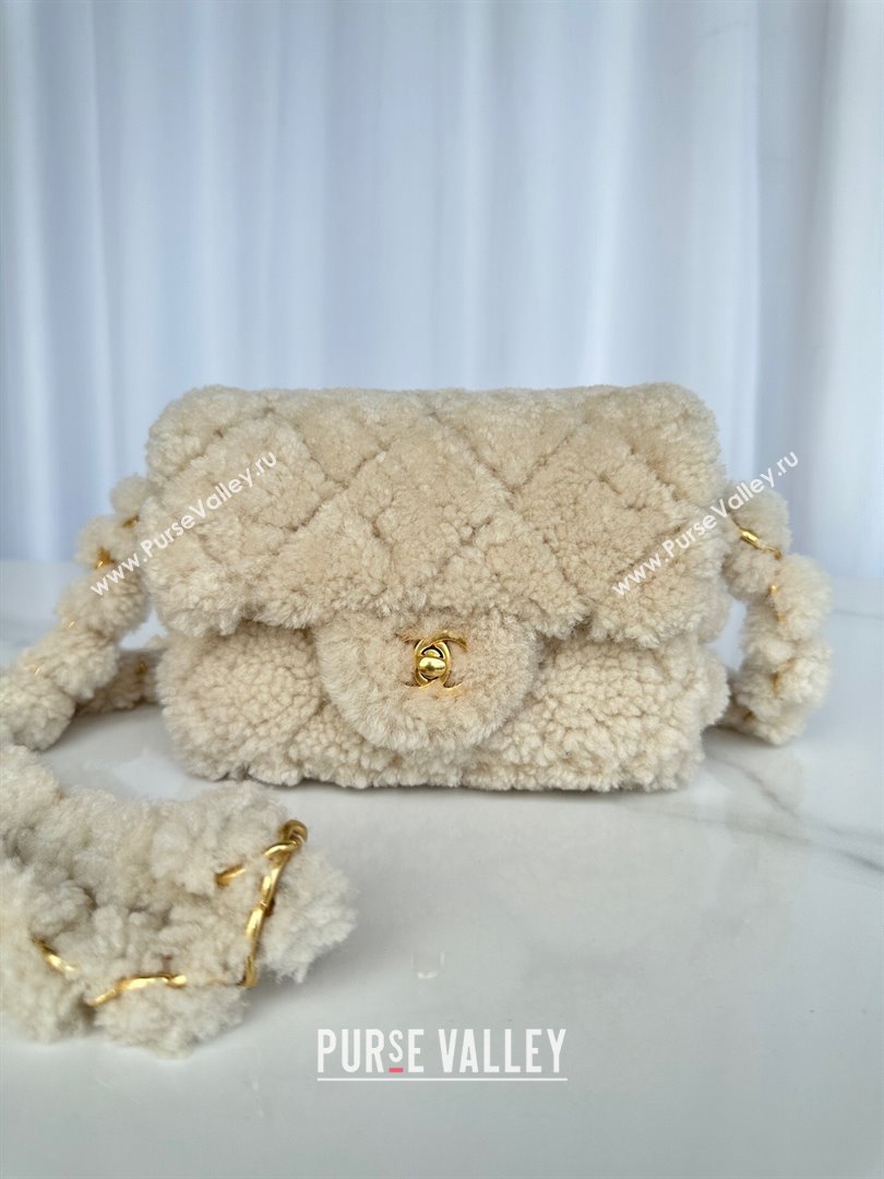 Chanel Shearling Mini Flap Bag with CC Chain Beige 2024 AS5175 (yezi-241207058)