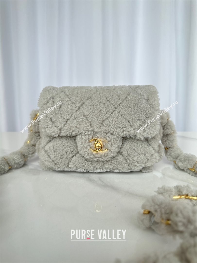 Chanel Shearling Mini Flap Bag with CC Chain Grey 2024 AS5175 (yezi-241207059)