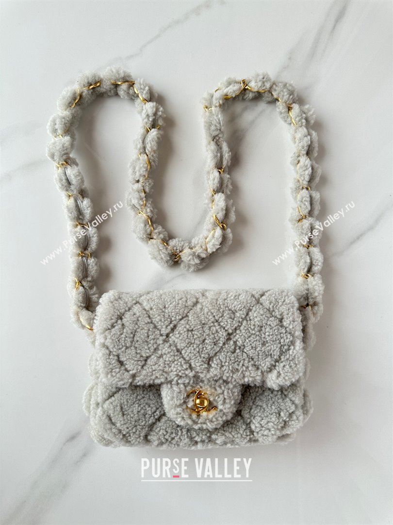 Chanel Shearling Mini Flap Bag with CC Chain Grey 2024 AS5175 (yezi-241207059)