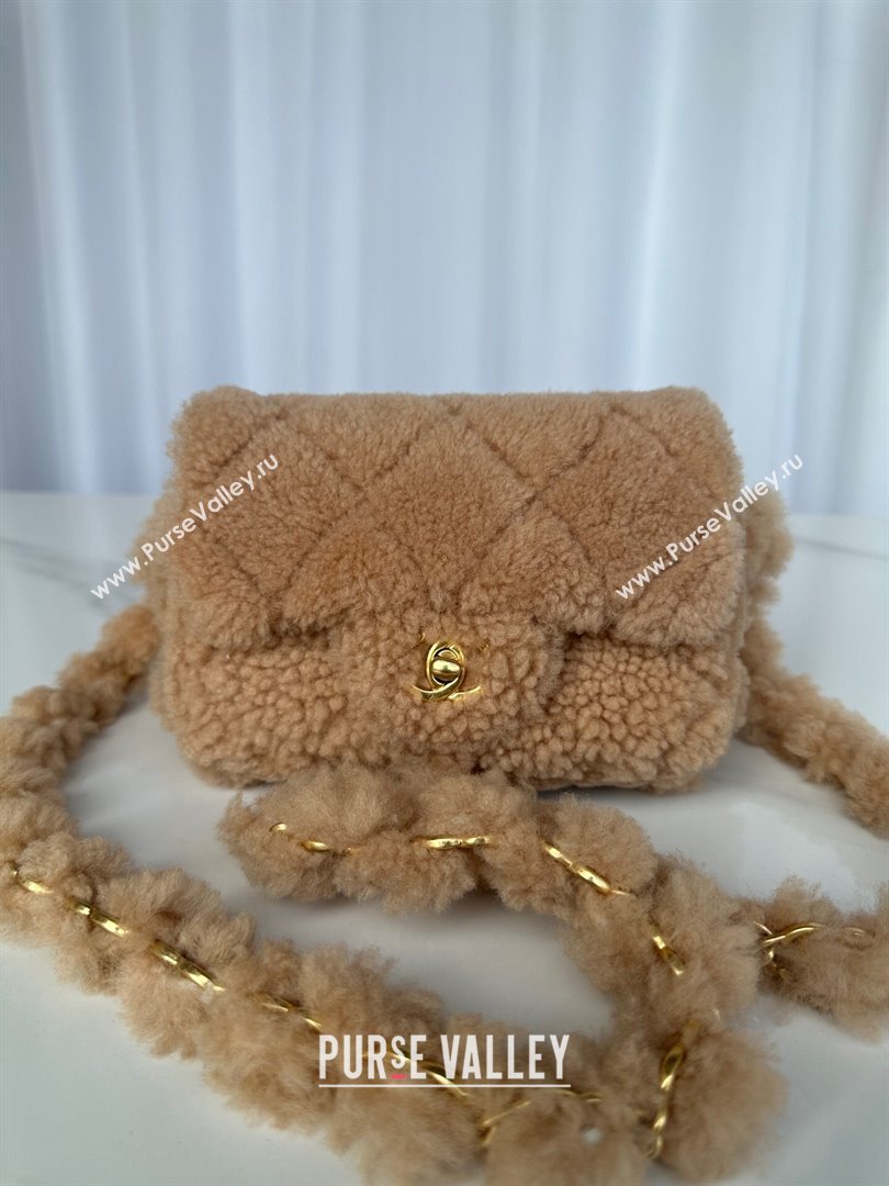 Chanel Shearling Mini Flap Bag with CC Chain Brown 2024 AS5175 (yezi-241207060)