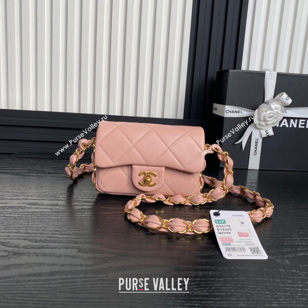 Chanel Lambskin Mini Flap Bag with CC Chain Light Pink 2024 AS5175 (yezi-241207061)