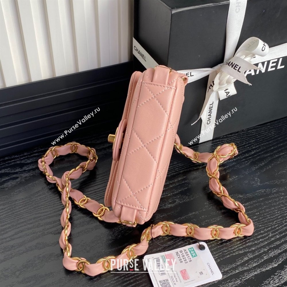 Chanel Lambskin Mini Flap Bag with CC Chain Light Pink 2024 AS5175 (yezi-241207061)