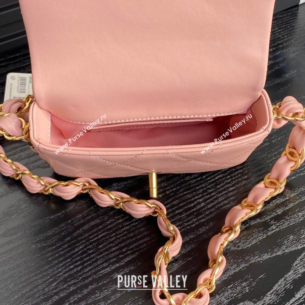 Chanel Lambskin Mini Flap Bag with CC Chain Light Pink 2024 AS5175 (yezi-241207061)