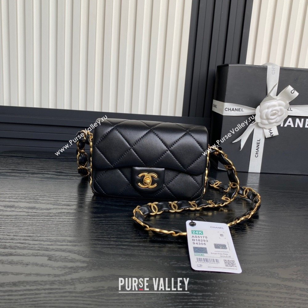 Chanel Lambskin Mini Flap Bag with CC Chain Black 2024 AS5175 (yezi-241207063)