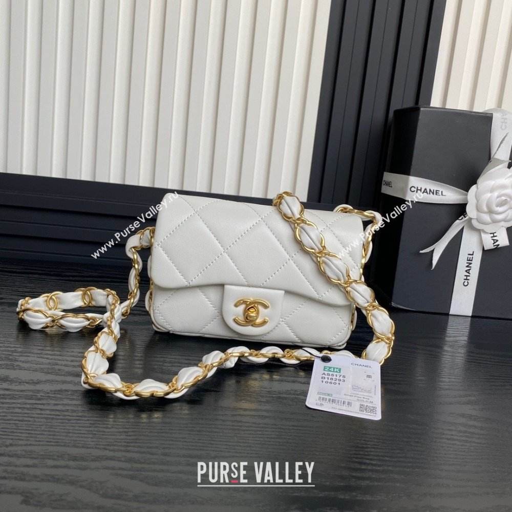 Chanel Lambskin Mini Flap Bag with CC Chain White 2024 AS5175 (yezi-241207064)