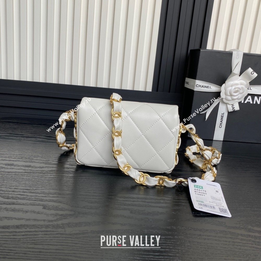 Chanel Lambskin Mini Flap Bag with CC Chain White 2024 AS5175 (yezi-241207064)