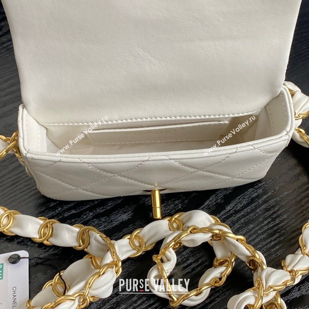 Chanel Lambskin Mini Flap Bag with CC Chain White 2024 AS5175 (yezi-241207064)