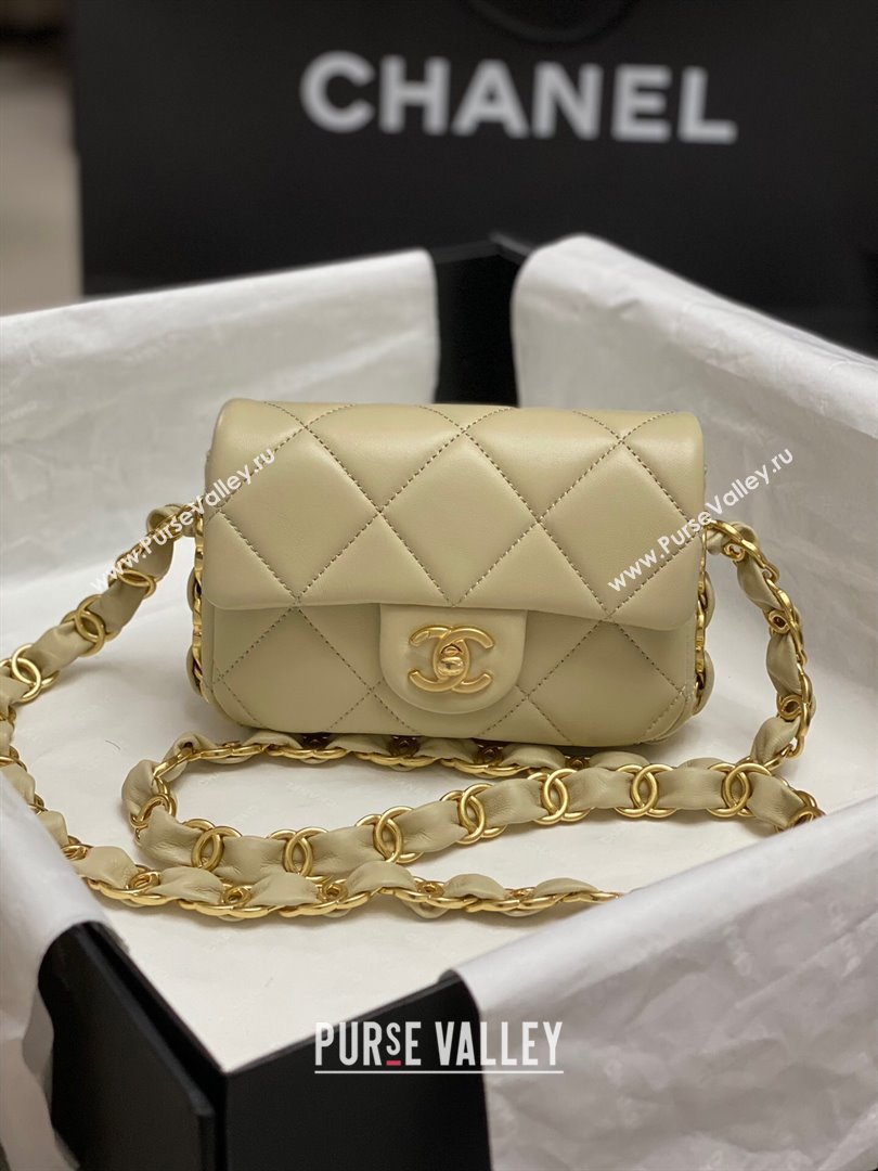 Chanel Lambskin Mini Flap Bag with CC Chain Dusty Green 2024 AS5175 (yezi-241207065)