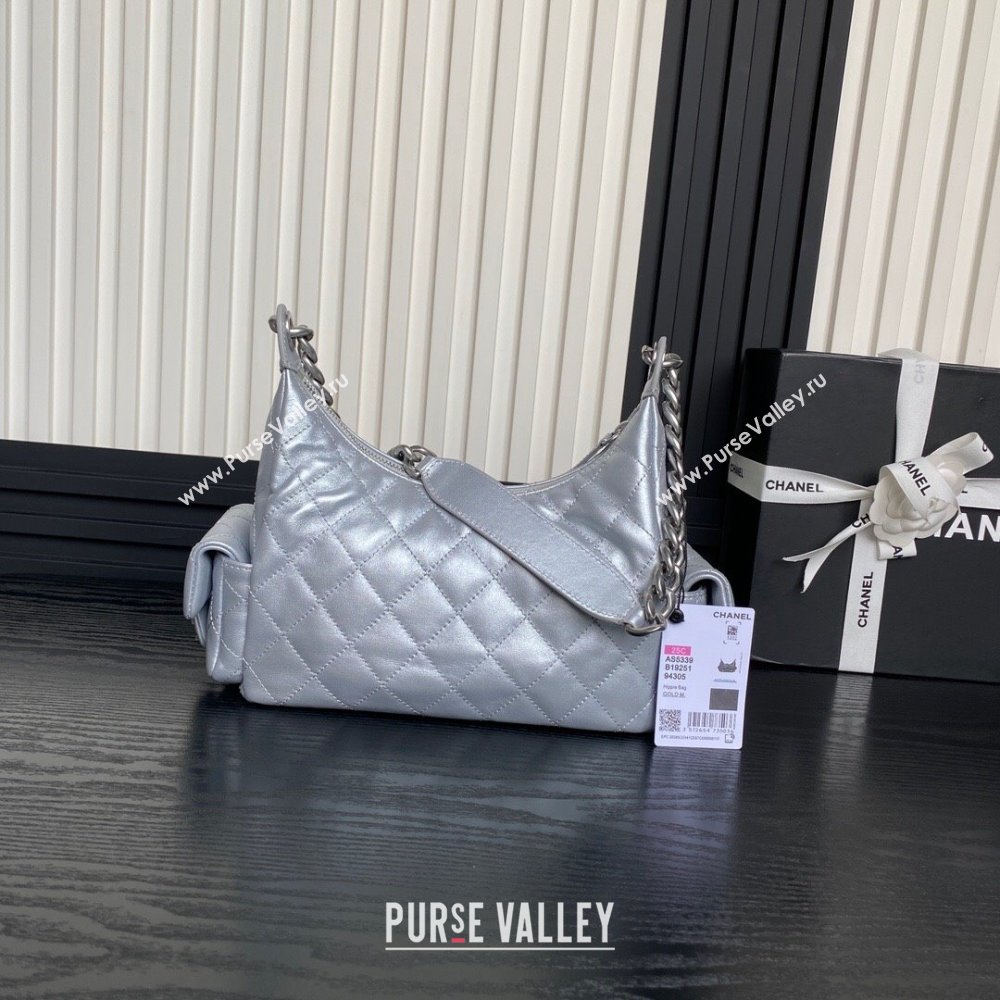 Chanel Shiny Lambskin Large Hobo Bag AS5339 Silver 2024 1206 (yezi-241207070)