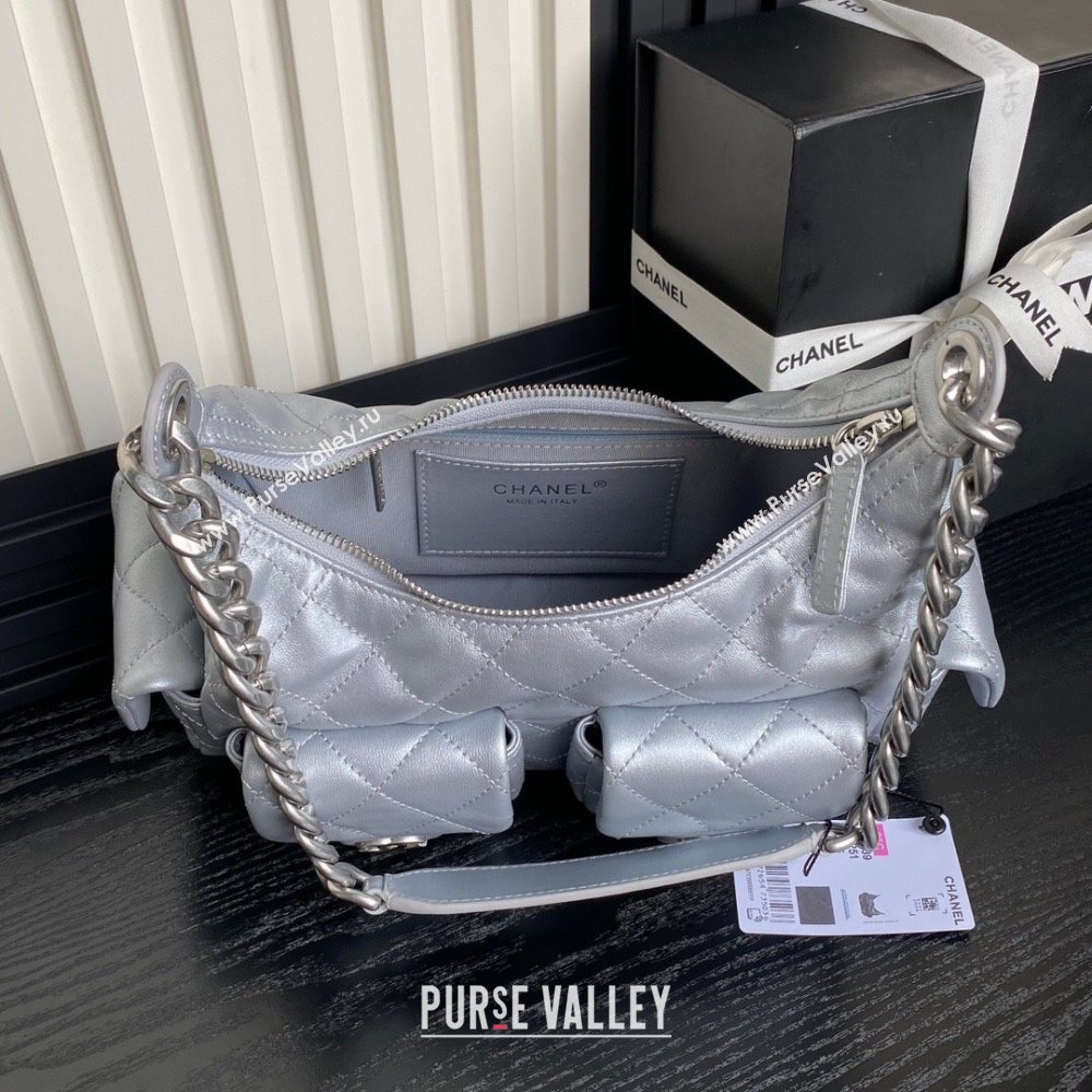 Chanel Shiny Lambskin Large Hobo Bag AS5339 Silver 2024 1206 (yezi-241207070)