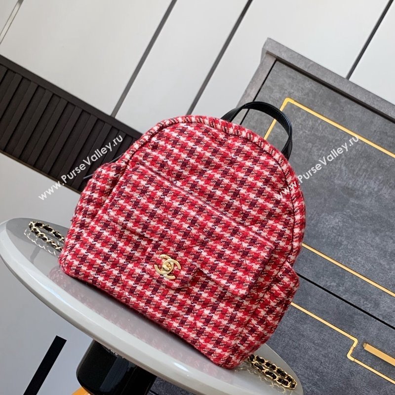 Chanel Tweed Backpack Bag Red 2024 1207 (yezi-241207072)