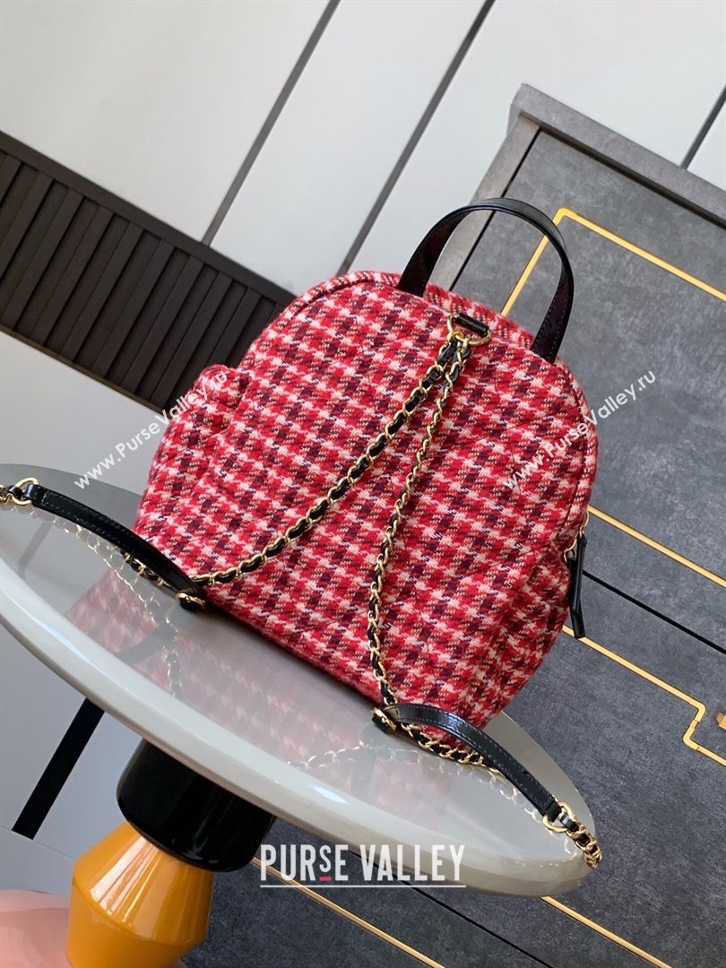 Chanel Tweed Backpack Bag Red 2024 1207 (yezi-241207072)