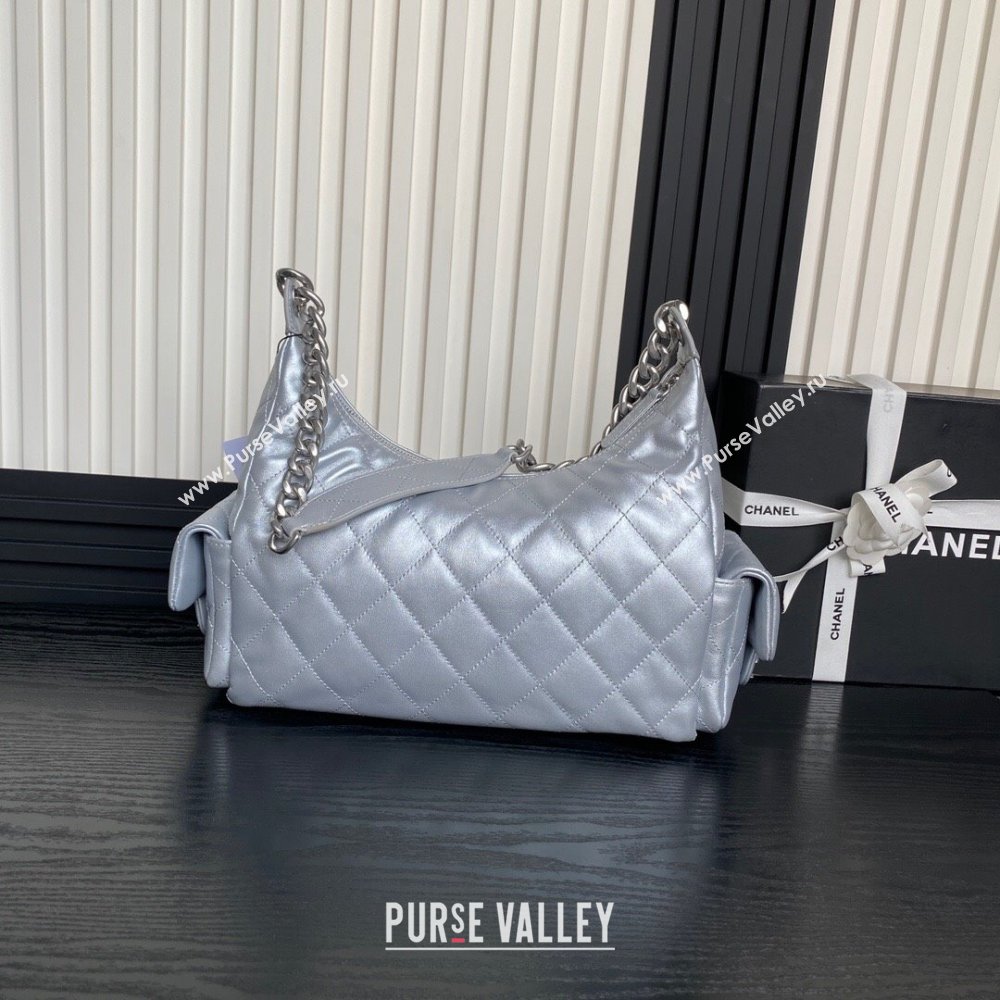 Chanel Shiny Lambskin Maxi Hobo Bag AS5302 Silver 2024 1206 (yezi-241207069)