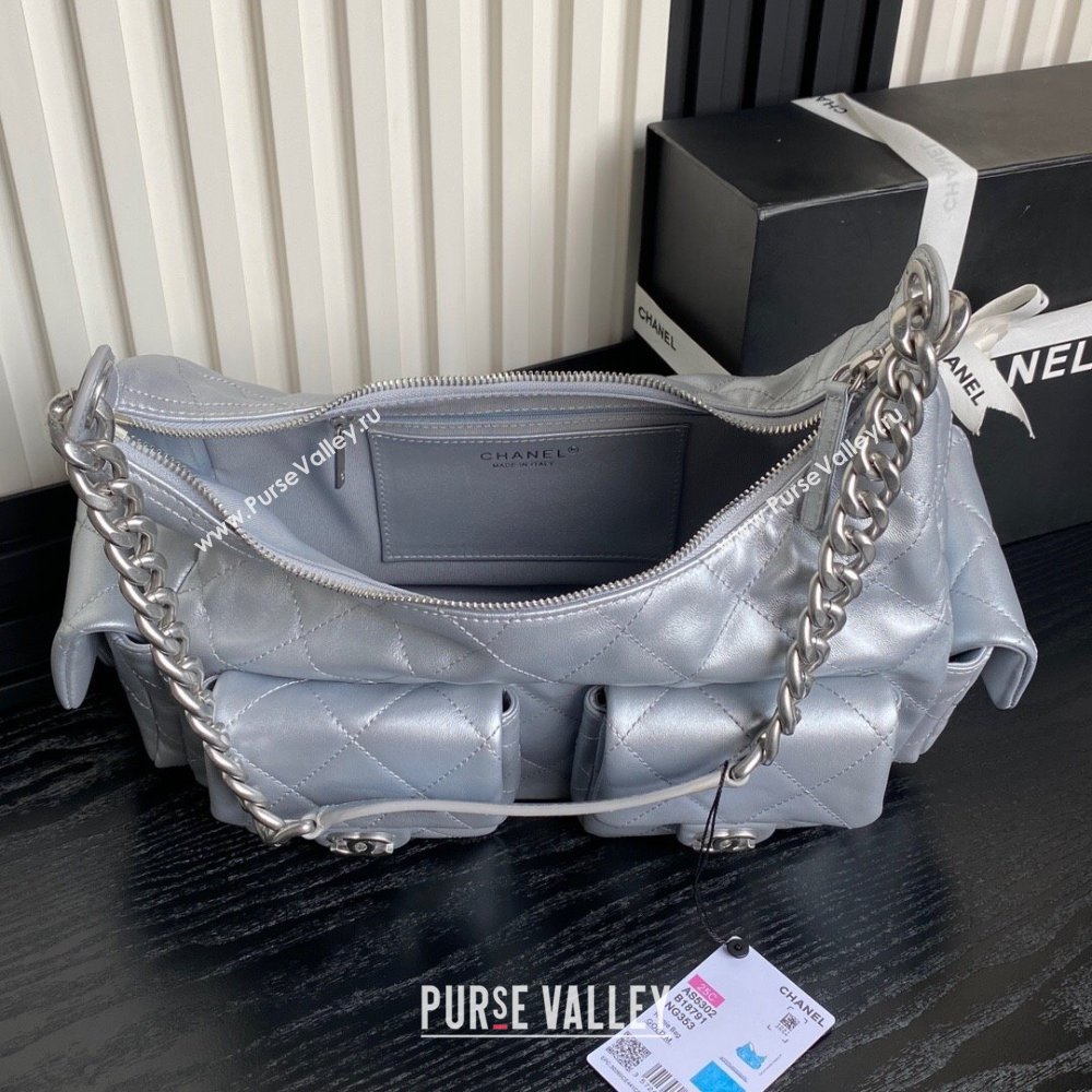 Chanel Shiny Lambskin Maxi Hobo Bag AS5302 Silver 2024 1206 (yezi-241207069)