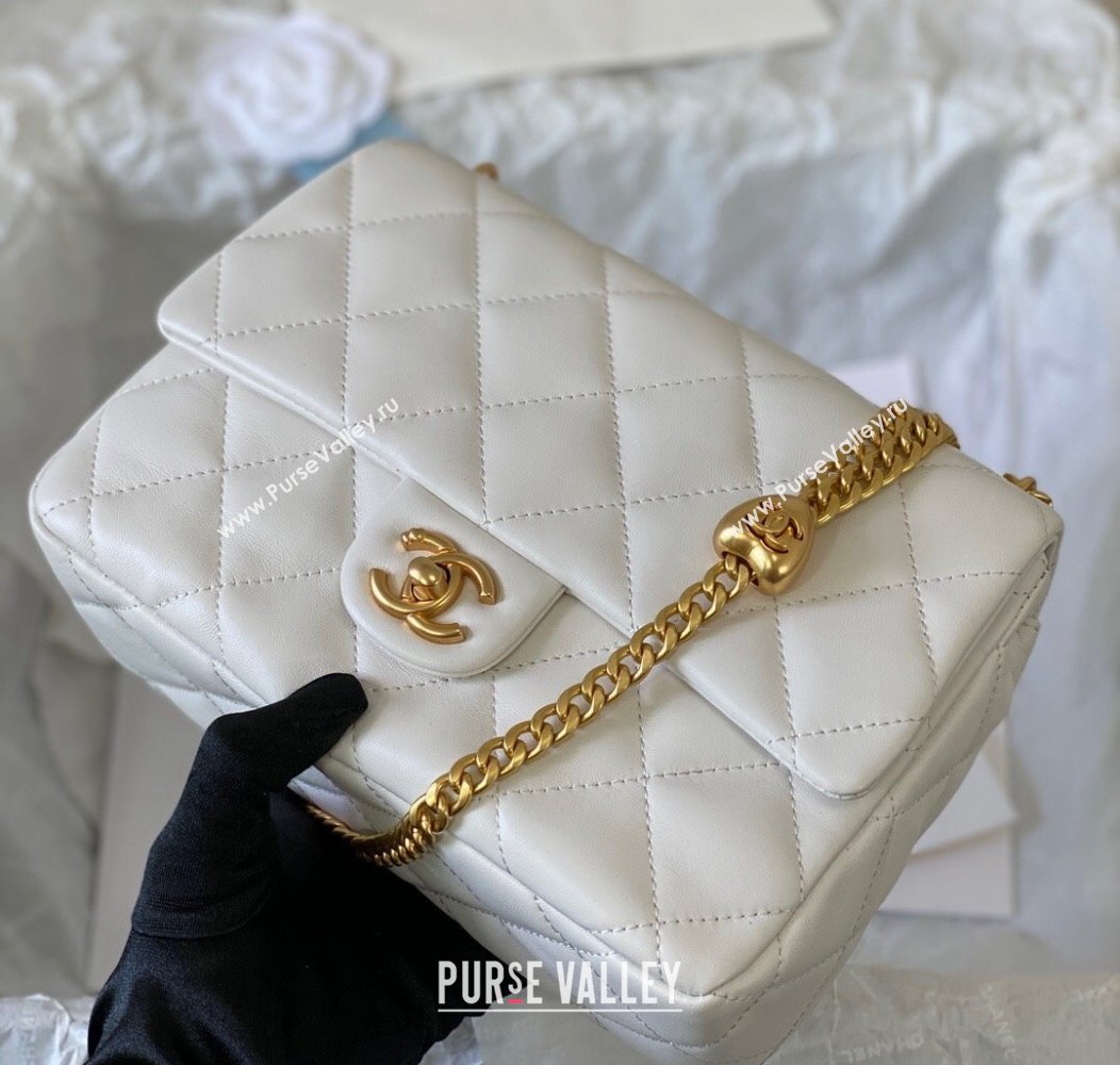 Chanel Lambskin Medium Flap Bag with Heart Chain AS3821 White 2024 (SM-241209023)