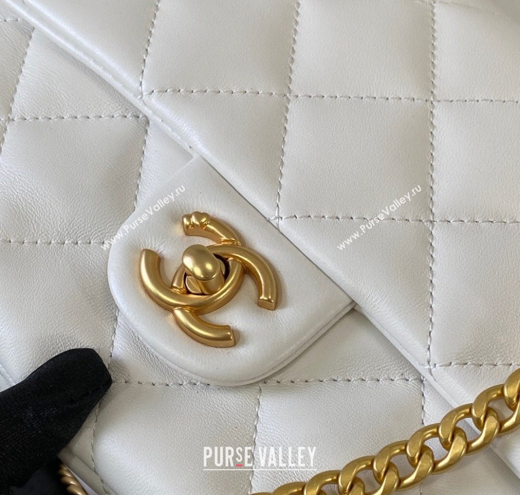 Chanel Lambskin Medium Flap Bag with Heart Chain AS3821 White 2024 (SM-241209023)