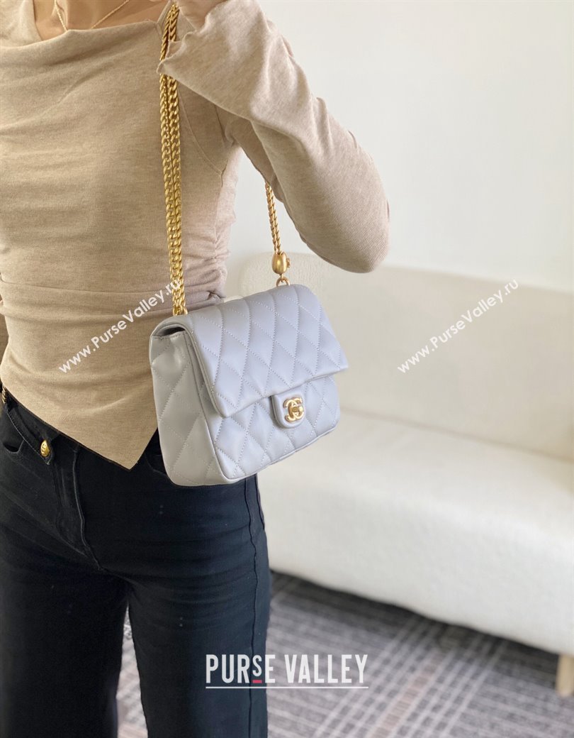 Chanel Lambskin Medium Flap Bag with Heart Chain AS3821 Grey 2024 (SM-241209024)