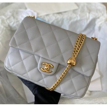 Chanel Lambskin Medium Flap Bag with Heart Chain AS3821 Grey 2024 (SM-241209024)