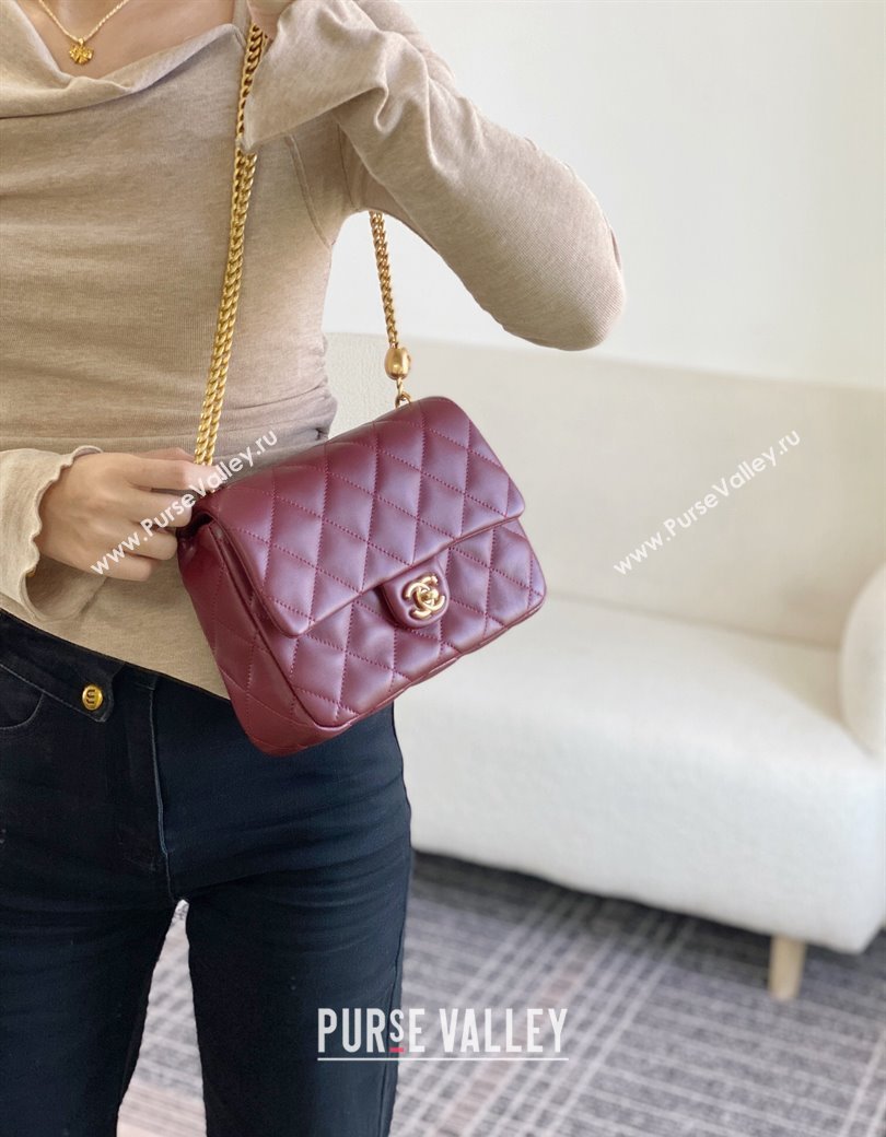 Chanel Lambskin Medium Flap Bag with Heart Chain AS3821 Burgundy 2024 (SM-241209025)