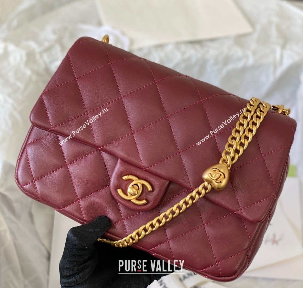 Chanel Lambskin Medium Flap Bag with Heart Chain AS3821 Burgundy 2024 (SM-241209025)