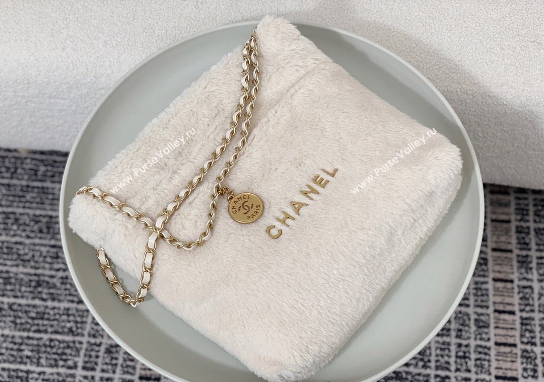 Chanel 22 Shearling Small Shopping Bag AS3260 White 2024 TOP (SM-241209027)