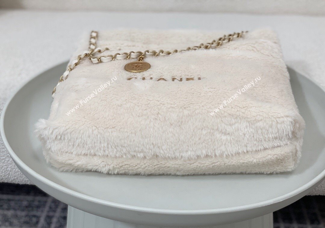 Chanel 22 Shearling Small Shopping Bag AS3260 White 2024 TOP (SM-241209027)