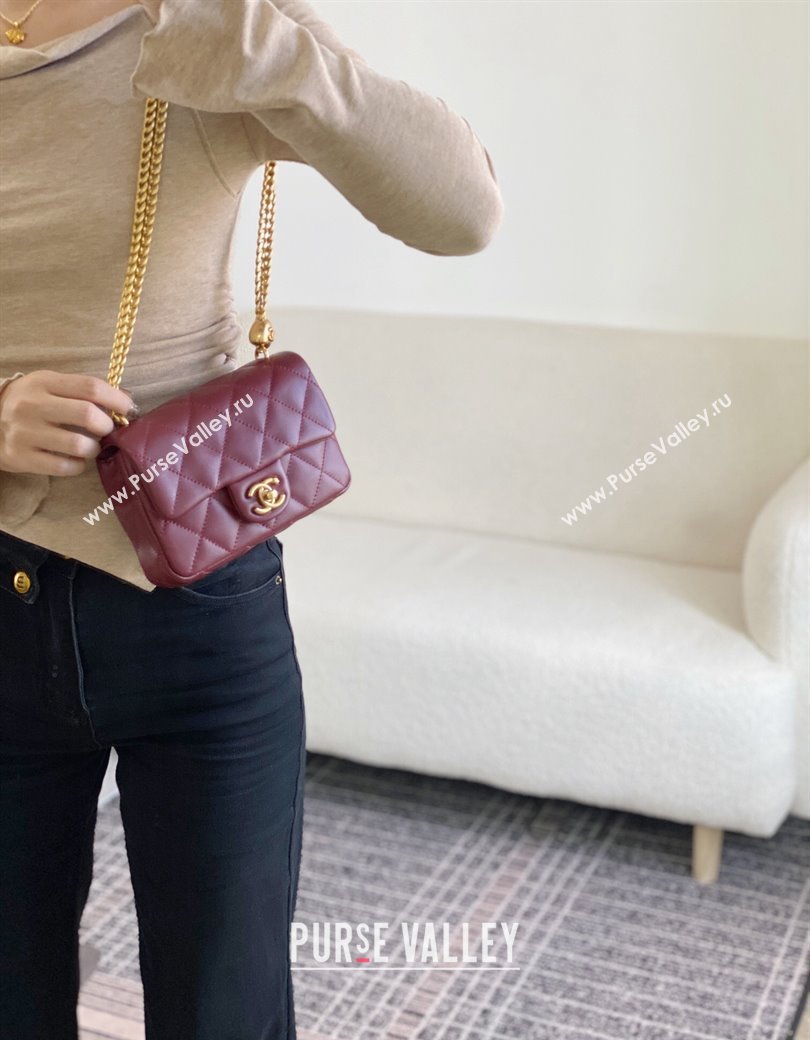 Chanel Lambskin Mini Flap Bag with Heart Chain AS3828 Burgundy 2024 (SM-241209015)