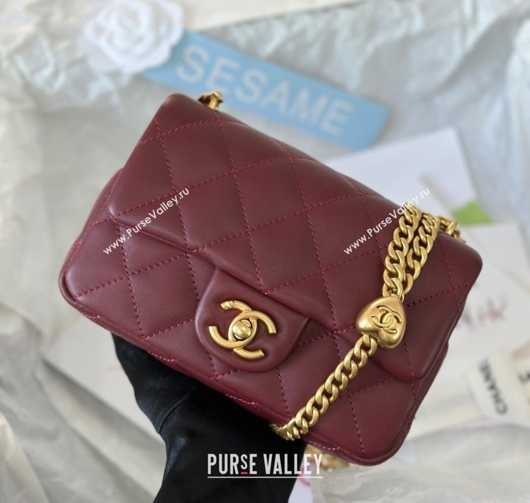 Chanel Lambskin Mini Flap Bag with Heart Chain AS3828 Burgundy 2024 (SM-241209015)