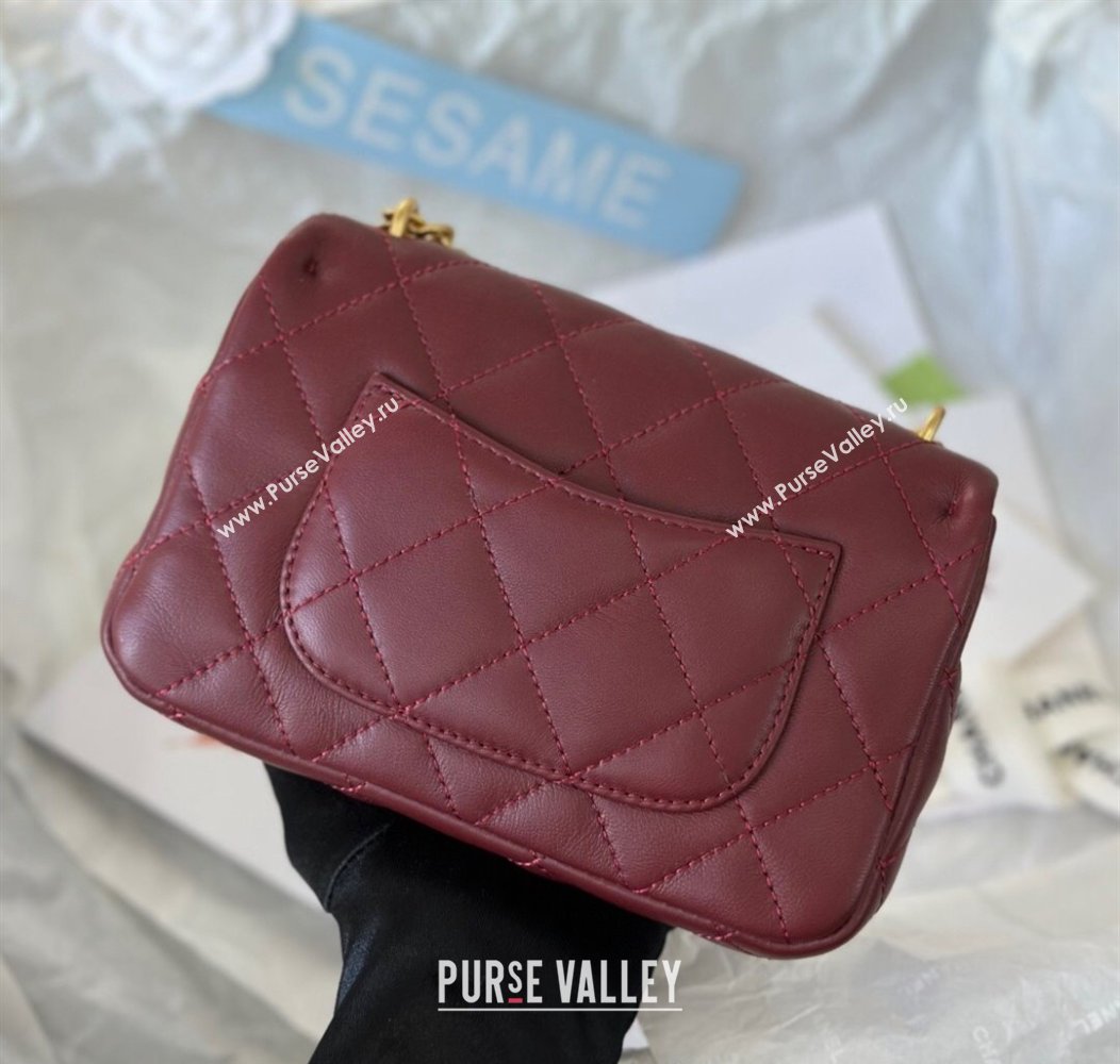 Chanel Lambskin Mini Flap Bag with Heart Chain AS3828 Burgundy 2024 (SM-241209015)