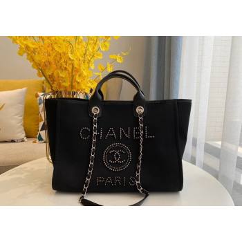 Chanel Deauville Mixed Fibers Calfskin Large Shopping Bag with Studs Black 2024 A66941 TOP (SM-241209030)