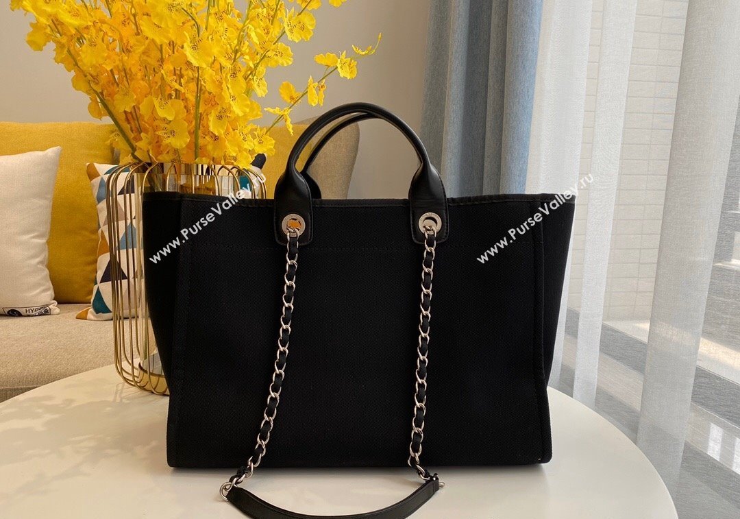 Chanel Deauville Mixed Fibers Calfskin Large Shopping Bag with Studs Black 2024 A66941 TOP (SM-241209030)