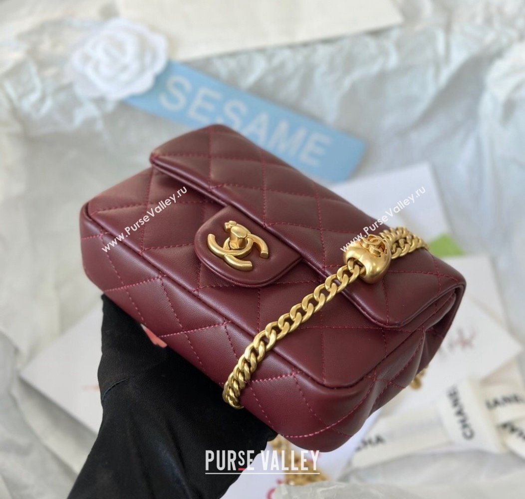 Chanel Lambskin Mini Flap Bag with Heart Chain AS3828 Burgundy 2024 (SM-241209015)