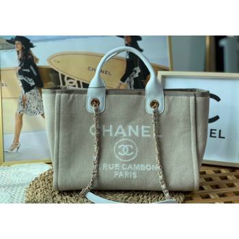 Chanel Deauville Mixed Fibers Calfskin Small Shopping Bag Beige/White 2024 AS3257 TOP (SM-241209032)